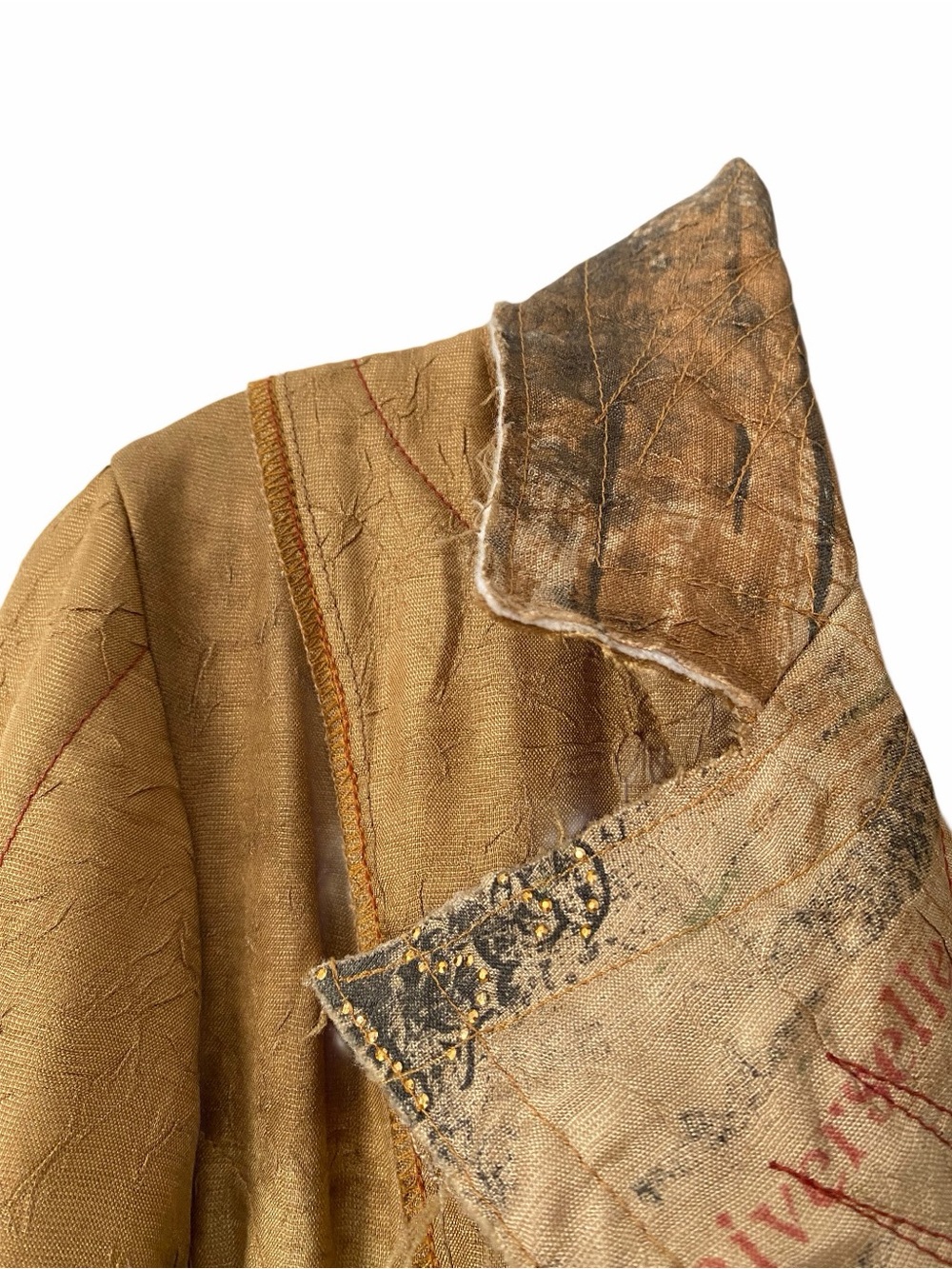 Scissors Paper Rock Vintage Boho Patchwork Trench Coat Tan Embellished Medium - Picture 3 of 11